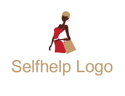 girl with fashionable dress holding shopping bag logo