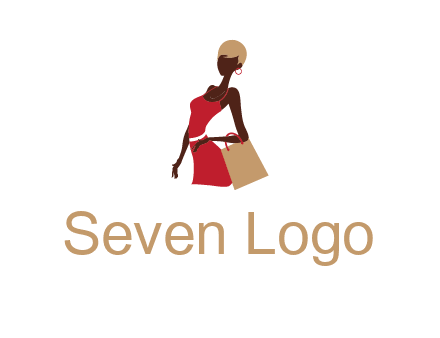 girl with fashionable dress holding shopping bag logo