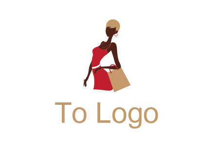 girl with fashionable dress holding shopping bag logo