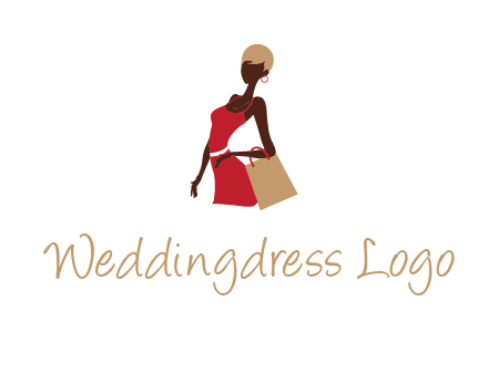 girl with fashionable dress holding shopping bag logo