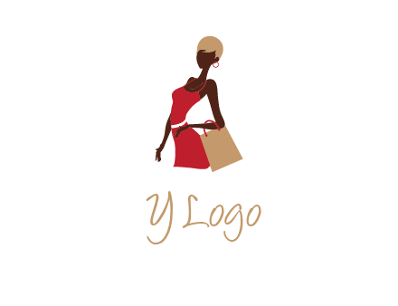 girl with fashionable dress holding shopping bag logo