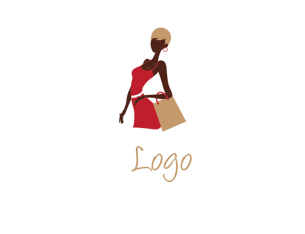 girl with fashionable dress holding shopping bag logo