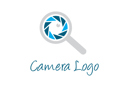 camera shutter inside magnifying glass logo