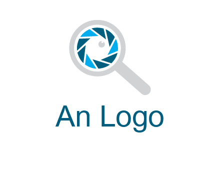 camera shutter inside magnifying glass logo