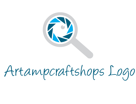 camera shutter inside magnifying glass logo
