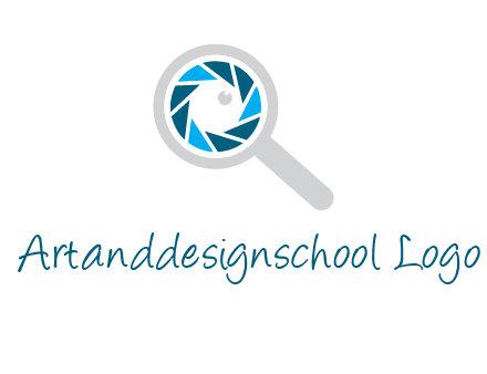 camera shutter inside magnifying glass logo