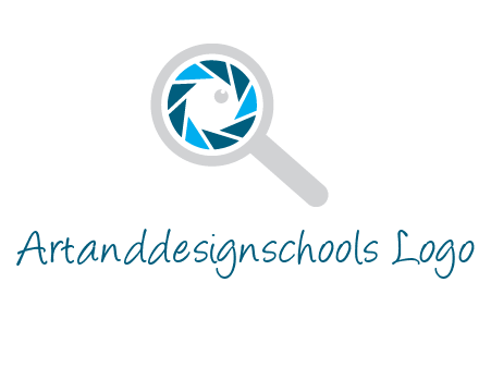 camera shutter inside magnifying glass logo