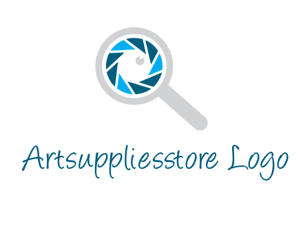 camera shutter inside magnifying glass logo