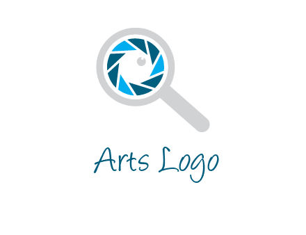 camera shutter inside magnifying glass logo