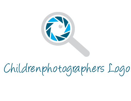 camera shutter inside magnifying glass logo