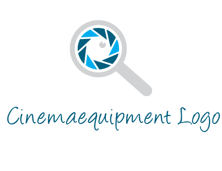camera shutter inside magnifying glass logo