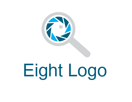 camera shutter inside magnifying glass logo