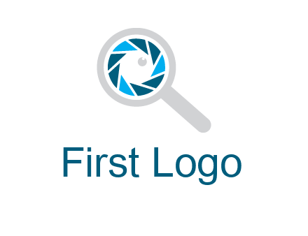 camera shutter inside magnifying glass logo