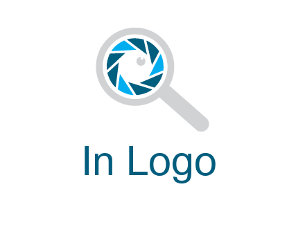 camera shutter inside magnifying glass logo