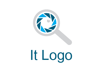 camera shutter inside magnifying glass logo
