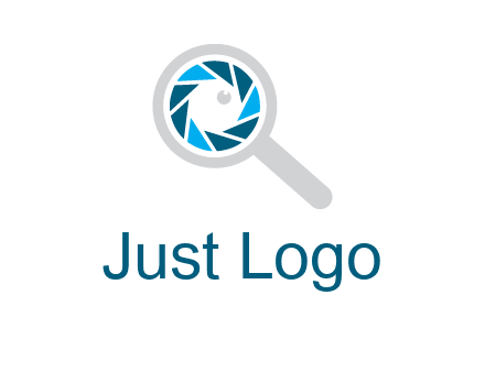 camera shutter inside magnifying glass logo