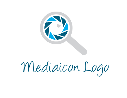 camera shutter inside magnifying glass logo