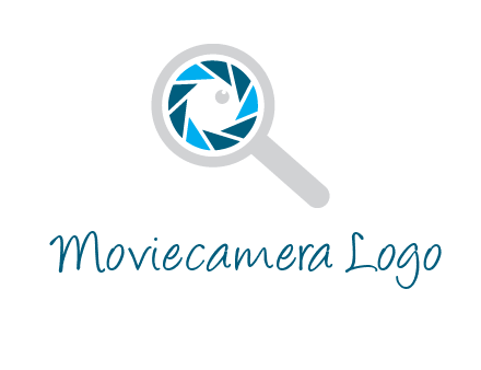 camera shutter inside magnifying glass logo