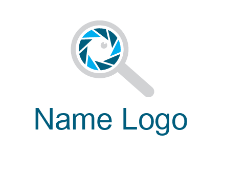 camera shutter inside magnifying glass logo
