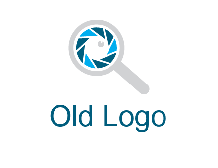 camera shutter inside magnifying glass logo