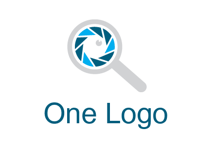 camera shutter inside magnifying glass logo