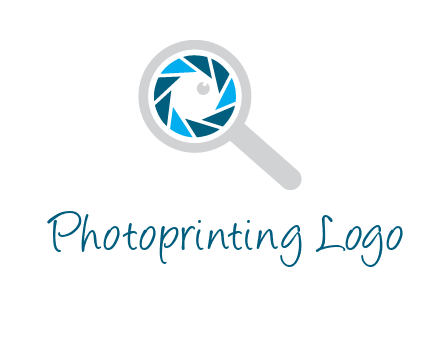 camera shutter inside magnifying glass logo
