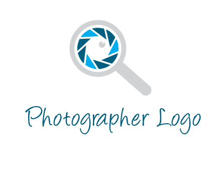 camera shutter inside magnifying glass logo
