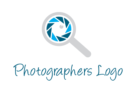 camera shutter inside magnifying glass logo