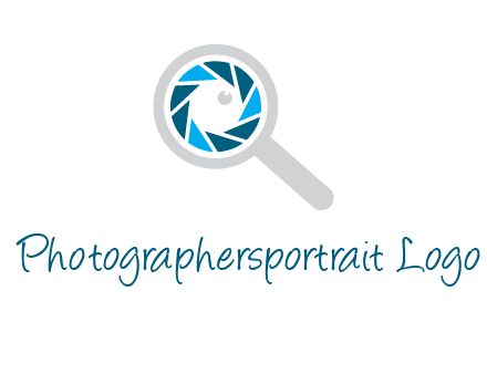 camera shutter inside magnifying glass logo