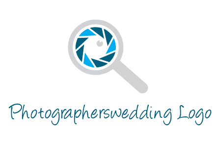 camera shutter inside magnifying glass logo