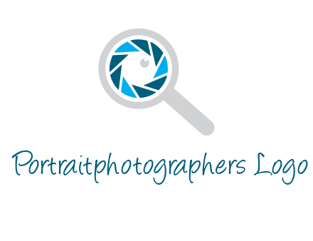 camera shutter inside magnifying glass logo