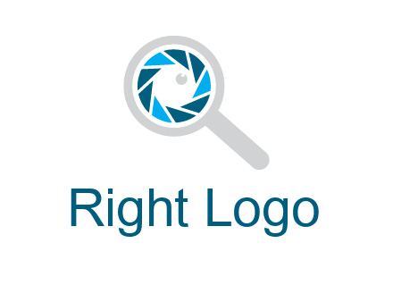 camera shutter inside magnifying glass logo