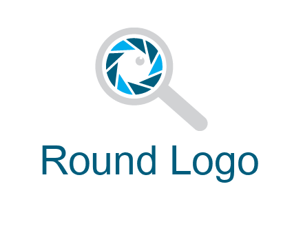 camera shutter inside magnifying glass logo