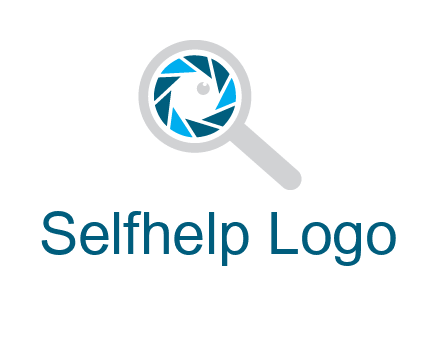 camera shutter inside magnifying glass logo