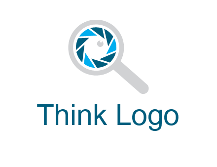camera shutter inside magnifying glass logo