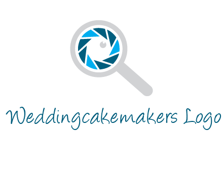 camera shutter inside magnifying glass logo