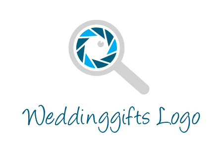 camera shutter inside magnifying glass logo