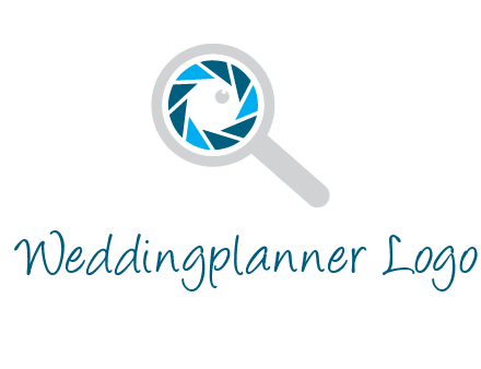 camera shutter inside magnifying glass logo