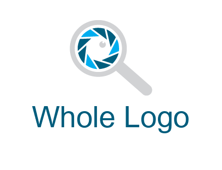 camera shutter inside magnifying glass logo
