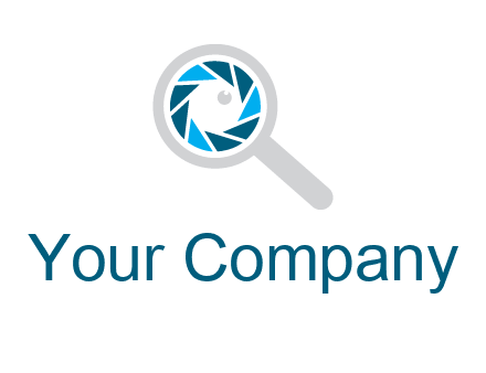 camera shutter inside magnifying glass logo