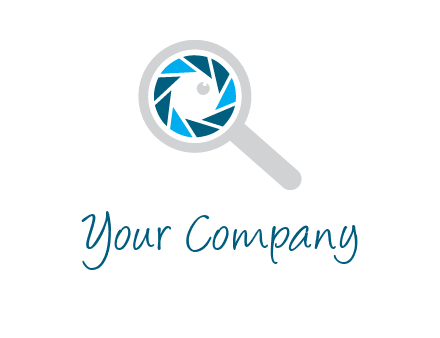 camera shutter inside magnifying glass logo
