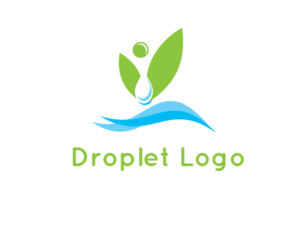 water drop with abstract leaves person on waves logo