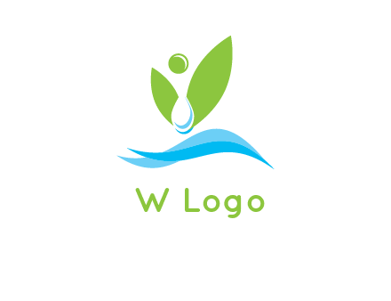water drop with abstract leaves person on waves logo