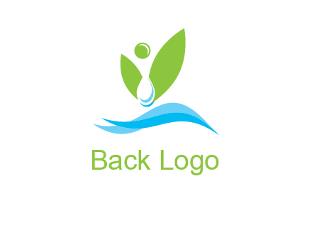 water drop with abstract leaves person on waves logo