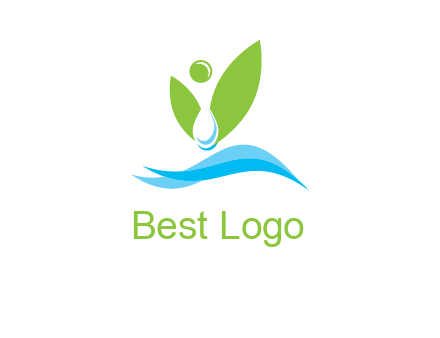 water drop with abstract leaves person on waves logo