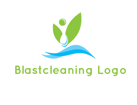 water drop with abstract leaves person on waves logo