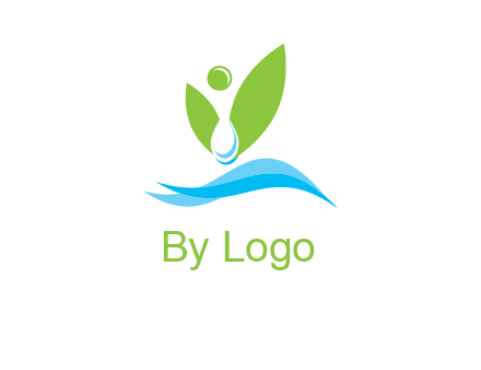 water drop with abstract leaves person on waves logo