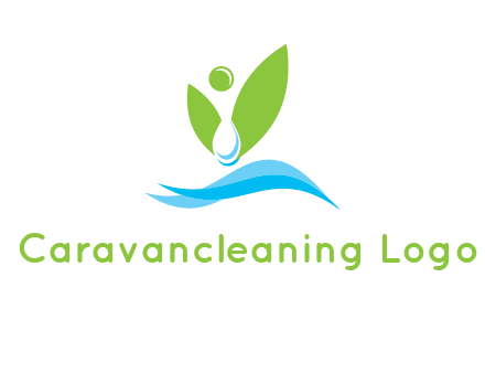 water drop with abstract leaves person on waves logo