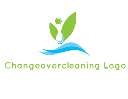 water drop with abstract leaves person on waves logo