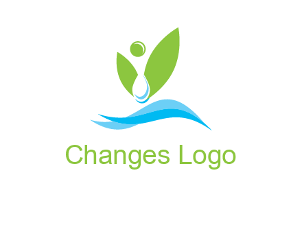 water drop with abstract leaves person on waves logo